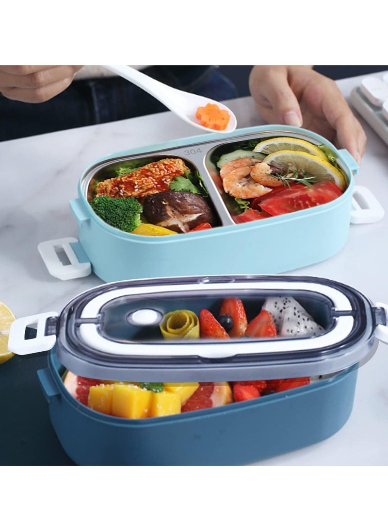 Bento Lunch Box with Bag Stainless Steel Lunch Box, Food Container with Utensils and Handle, Lunch Box For Kids And Adults BPA Free and Food Safe Materials (1400ml, Blue)  - Image 3