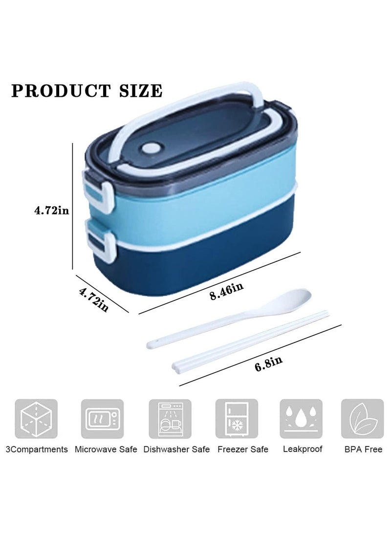 Bento Lunch Box with Bag Stainless Steel Lunch Box, Food Container with Utensils and Handle, Lunch Box For Kids And Adults BPA Free and Food Safe Materials (1400ml, Blue)  - Image 2