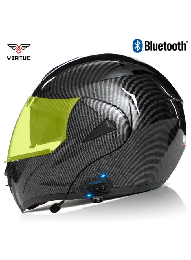 Men's Bluetooth Open Face Motorcycle Helmet with Snake Pattern Imitation Carbon Fiber and Night Brightening Mirror