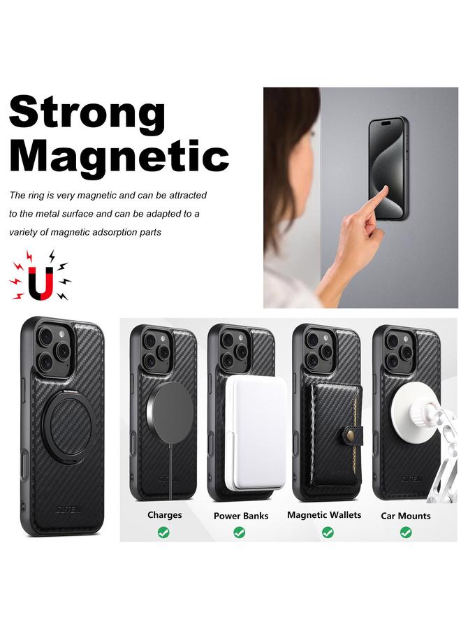 Suteni Case For iPhone 12 / 12 Pro G3 Carbon Fiber Leather 360 Rotation Holder MagSafe Phone Case - Image 4