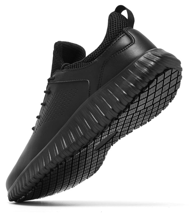 SHULOOK Men's Non Slip Work Shoes Slip On Sneakers Waterproof Food Service Kitchen Chef Restaurant Slip Resistant Walking Shoes Lightweight Comfortable Working Footwear Black Size 10 - Image 4