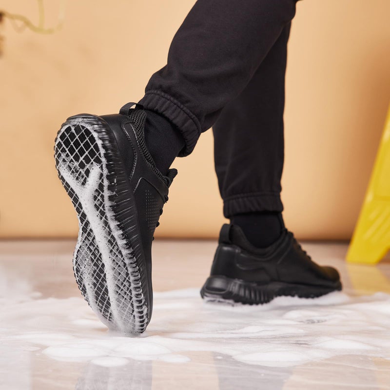 SHULOOK Men's Non Slip Work Shoes Slip On Sneakers Waterproof Food Service Kitchen Chef Restaurant Slip Resistant Walking Shoes Lightweight Comfortable Working Footwear Black Size 10 - Image 2