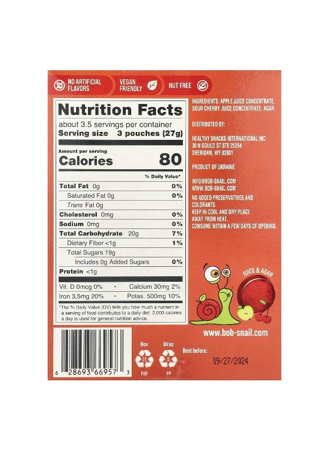 BOB SNAIL Bob Snail, Fruit Gummy Snack, Apple-Sour Cherry, 10 Pouches, 0.32 oz (9 g) Each  - Image 2