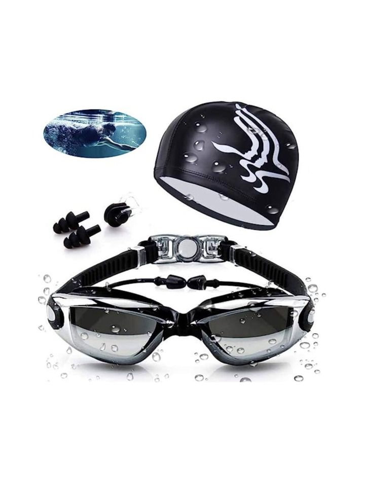 ORiTi Swimming Goggles Waterproof and Cap Set 4 in 1 UV 400 Protection Lenses Clear Anti Fog - Image 1