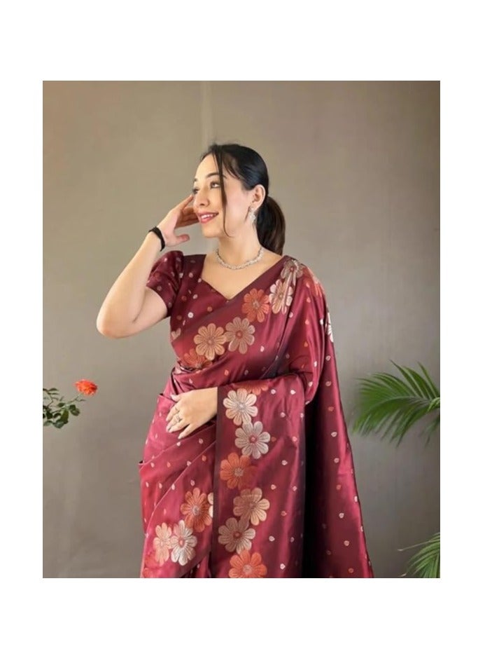 مملكة الإكسسوارات ساري باناراسي كانجيفارام من القطن والحرير الجاكار للسيدات - Image 2