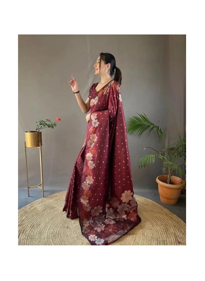 مملكة الإكسسوارات ساري باناراسي كانجيفارام من القطن والحرير الجاكار للسيدات - Image 3