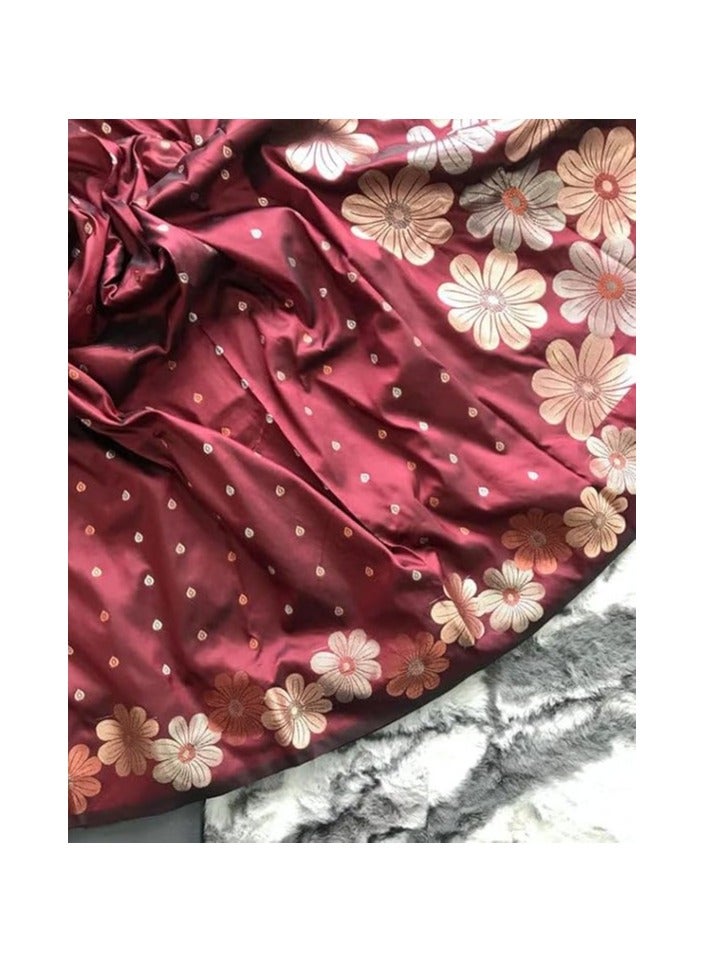 مملكة الإكسسوارات ساري باناراسي كانجيفارام من القطن والحرير الجاكار للسيدات - Image 4