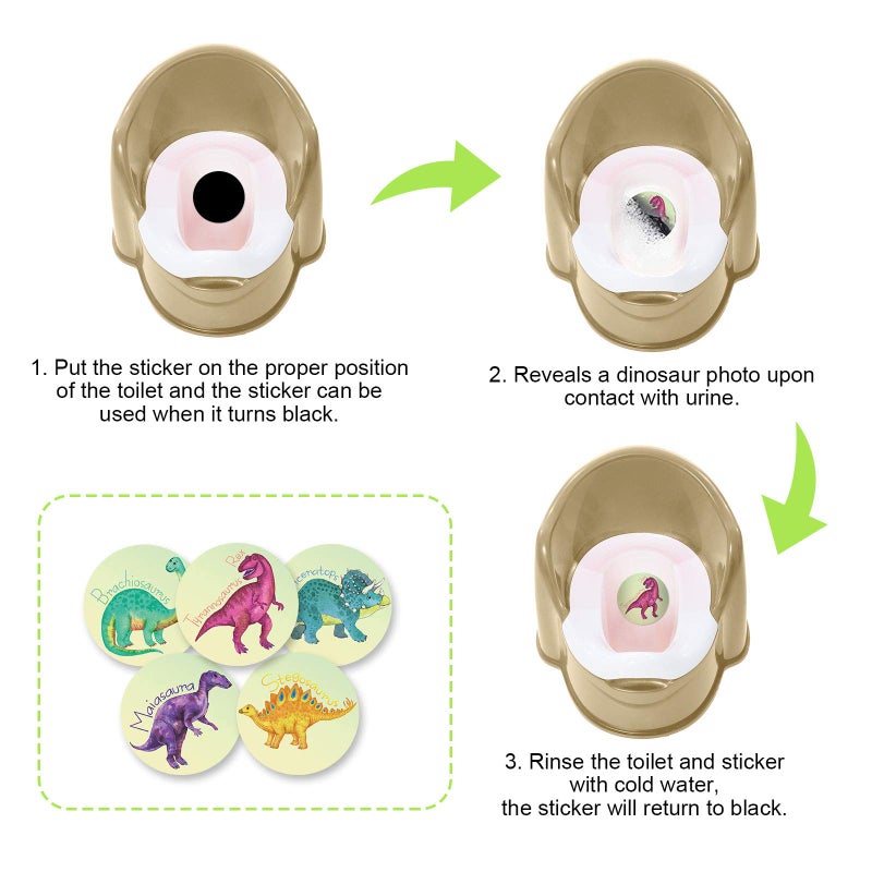 Zonon 10 Pcs Potty Training Stickers Dinosaur Toilet Target Sticker Reusable Potty Targets Color Changing Pee Target for Kid Training Use (Dinosaur) - Image 4