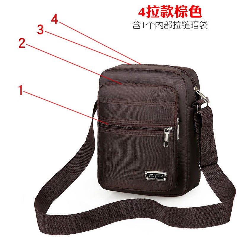 Nylon cloth vertical  Mens bag cross-body shoulder multi-layer mens satchel casual fashion Mens backpack wholesale foreign trade4 Zipper Brown 4 Zipper Brown