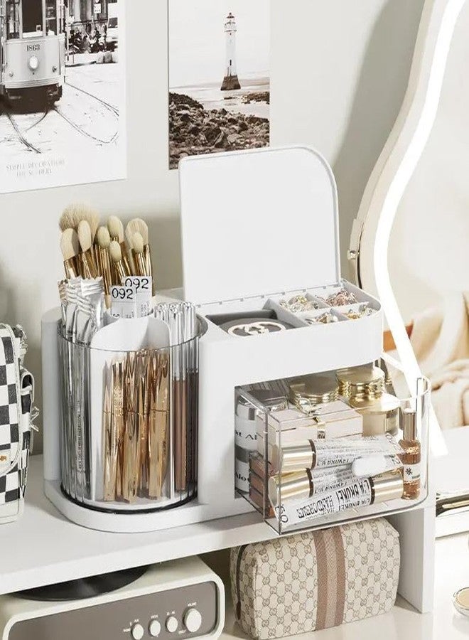 Azelf 1pc Rotating Multi-Purpose Organizer for Stationery & Cosmetics - Large Capacity Vanity Display Case, Lazy Makeup Storage Solution, Beige Cosmetic Storage Organizer Makeup Drawer Organizer - Image 4