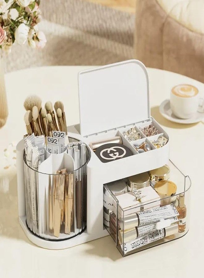 Azelf 1pc Rotating Multi-Purpose Organizer for Stationery & Cosmetics - Large Capacity Vanity Display Case, Lazy Makeup Storage Solution, Beige Cosmetic Storage Organizer Makeup Drawer Organizer - Image 2