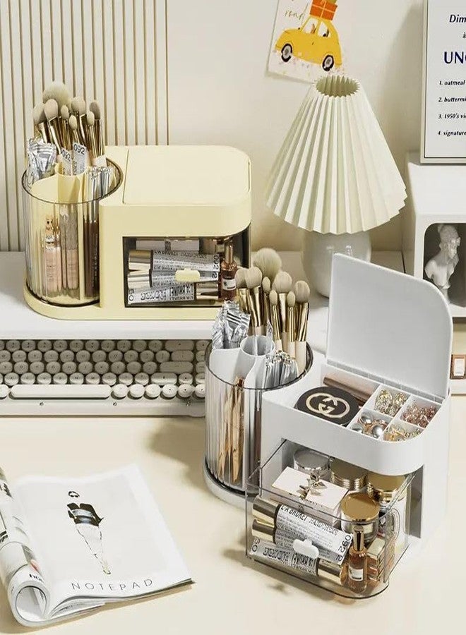 Azelf 1pc Rotating Multi-Purpose Organizer for Stationery & Cosmetics - Large Capacity Vanity Display Case, Lazy Makeup Storage Solution, Beige Cosmetic Storage Organizer Makeup Drawer Organizer - Image 5