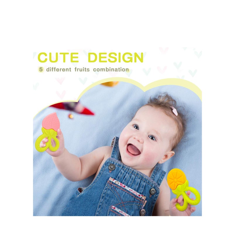 SOLARAE 5 Pack BPA Free Silicone Fruit Teether Toy with Storage Case, for 3 Months Above Infant Sore Gums Pain Relief - Image 4