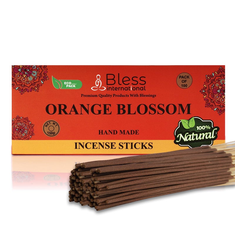 Bless International Bless-Orange-Blossom-Incense-Sticks 100%-Natural-Handmade-Hand-Dipped-Incense-Sticks Organic-Chemicals-Free for-Purification-Relaxation-Positivity-Yoga-Meditation Best-Woods-Scent (100 Sticks(150GM)) - Image 1