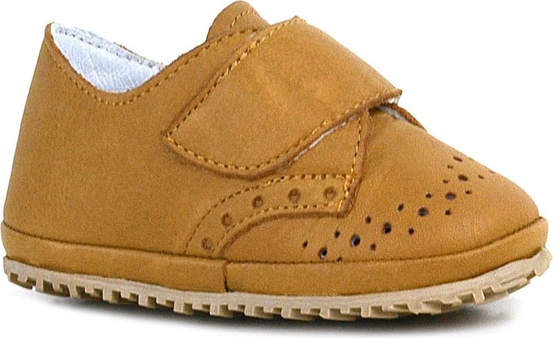 Hapshoe Kids Genuine Leather Brown Velcro Baby Booties Shoes  - Image 1