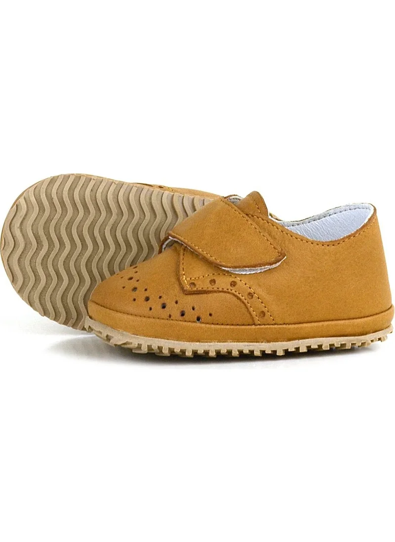 Hapshoe Kids Genuine Leather Brown Velcro Baby Booties Shoes