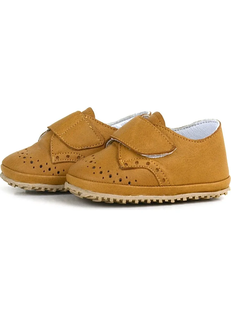 Hapshoe Kids Genuine Leather Brown Velcro Baby Booties Shoes