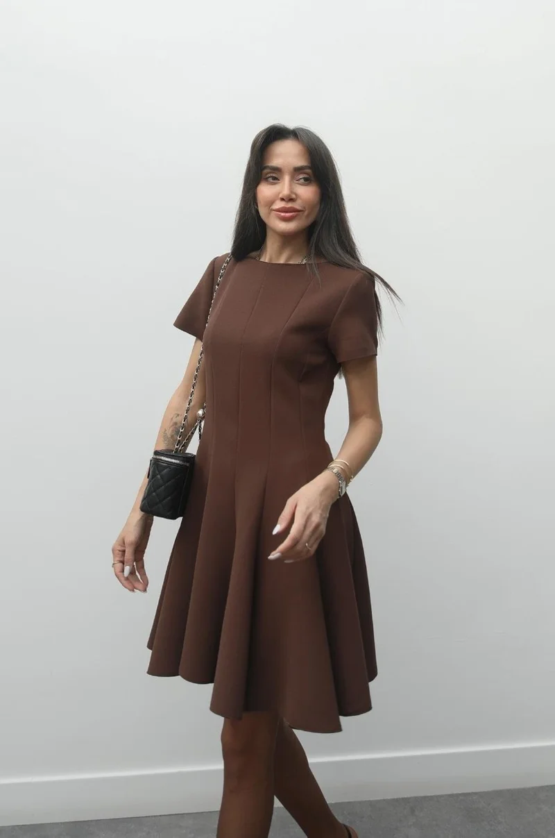 Havoş Brown Flounce Short Dress