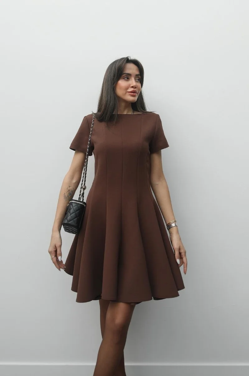 Havoş Brown Flounce Short Dress