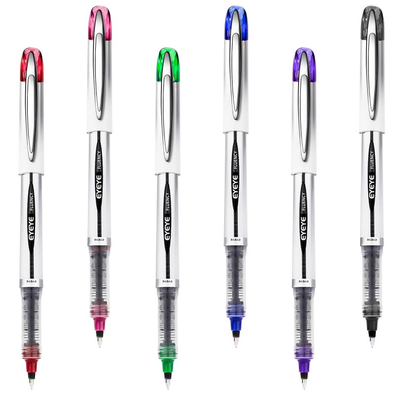 EYEYE Liquid Ink Rollerball Pen 0.7mm, 6 Assorted Colors Medium Point Pen Quick Dry, Liquid Ink Pens Fine Point Smooth Writing Pens for Journaling, Note Taking, Office, School Supplies - Image 1