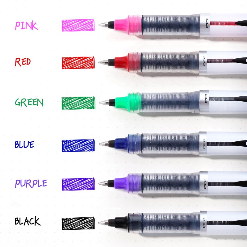 EYEYE Liquid Ink Rollerball Pen 0.7mm, 6 Assorted Colors Medium Point Pen Quick Dry, Liquid Ink Pens Fine Point Smooth Writing Pens for Journaling, Note Taking, Office, School Supplies - Image 4
