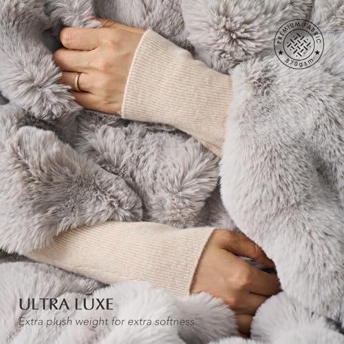 EverGrace Ultra Soft Luxury Fluffy Faux Rabbit Fur Throw Blanket, Thick Warm Bubble Throw for Bed, Cozy Plush Reversible Blankets for Couch, Chair, Sofa, Taupe, 50x60 Inches - Image 3
