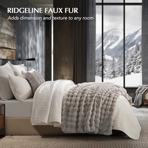 EverGrace Ultra Soft Luxury Fluffy Faux Rabbit Fur Throw Blanket, Thick Warm Bubble Throw for Bed, Cozy Plush Reversible Blankets for Couch, Chair, Sofa, Taupe, 50x60 Inches - Image 2