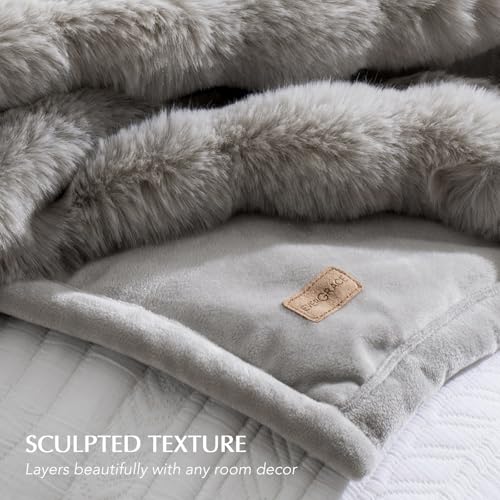 EverGrace Ultra Soft Luxury Fluffy Faux Rabbit Fur Throw Blanket, Thick Warm Bubble Throw for Bed, Cozy Plush Reversible Blankets for Couch, Chair, Sofa, Taupe, 50x60 Inches - Image 5