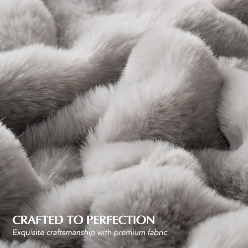 EverGrace Ultra Soft Luxury Fluffy Faux Rabbit Fur Throw Blanket, Thick Warm Bubble Throw for Bed, Cozy Plush Reversible Blankets for Couch, Chair, Sofa, Taupe, 50x60 Inches - Image 4
