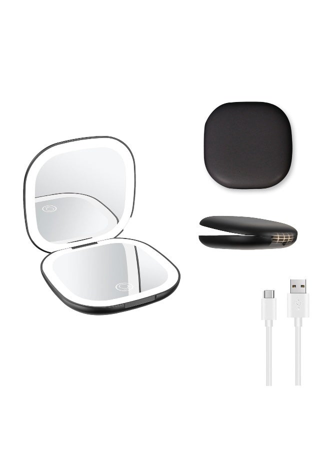 Compact Mirror, Rechargeable Compact Makeup Mirror,Lighted Travel Makeup Mirror with 1X/10X Magnifying Double Sided Dimmable, Portable Pocket Mirror for Handbag and Pocket