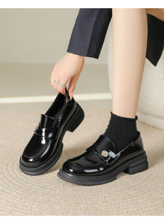 Josiny College-style Loafer For Women, Classic Versatile Ladies' Flats, Retro British Comfort Chunky Heel Round Toe Commuting Shoes - Image 1