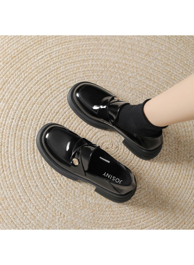 Josiny College-style Loafer For Women, Classic Versatile Ladies' Flats, Retro British Comfort Chunky Heel Round Toe Commuting Shoes - Image 4