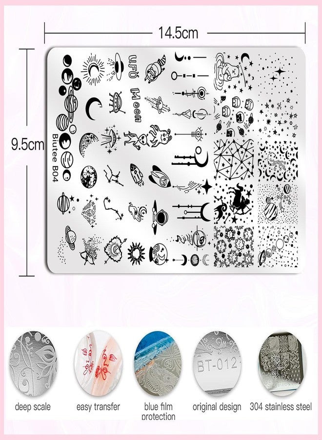 Biutee 4PCS Large Nail Stamping Plates Set, Nail Stamper Kit with Stamper and Scraper, Nail Stamping Kit with French Lace Flower Animal Star Space Patterns for DIY Nail Art Decoration - Image 2