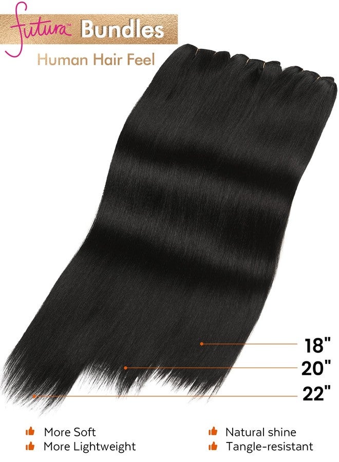 HANNE Sew in Hair Extensions 3 Bundles 18 20 22 Inch 4-Layer Craftsmanship 100% Japanese Futura Fiber Straight Bundles Synthetic Quick Weave Hair Bundles (Natural Black) - Image 2