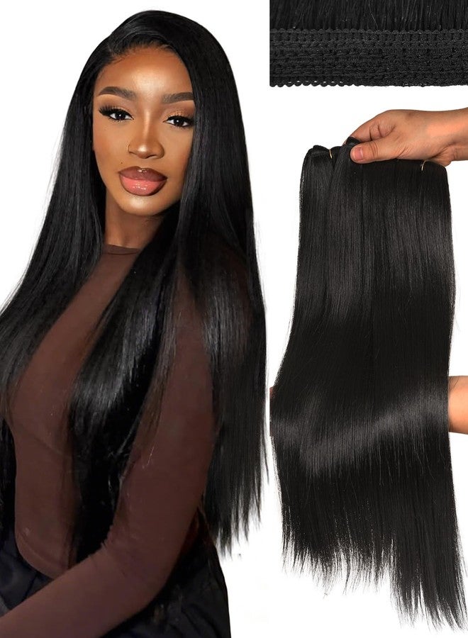 HANNE Sew in Hair Extensions 3 Bundles 18 20 22 Inch 4-Layer Craftsmanship 100% Japanese Futura Fiber Straight Bundles Synthetic Quick Weave Hair Bundles (Natural Black) - Image 1