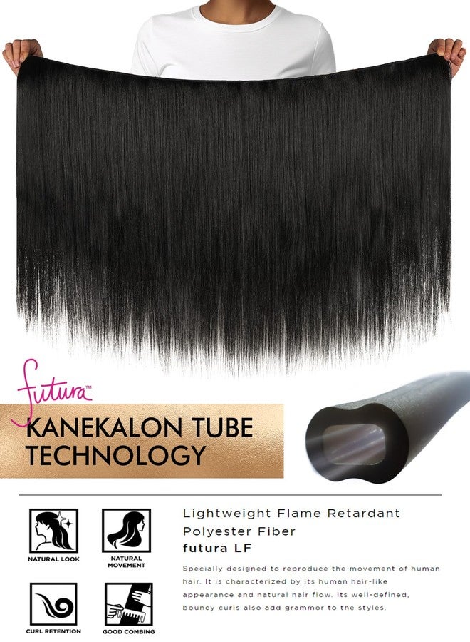HANNE Sew in Hair Extensions 3 Bundles 18 20 22 Inch 4-Layer Craftsmanship 100% Japanese Futura Fiber Straight Bundles Synthetic Quick Weave Hair Bundles (Natural Black) - Image 3