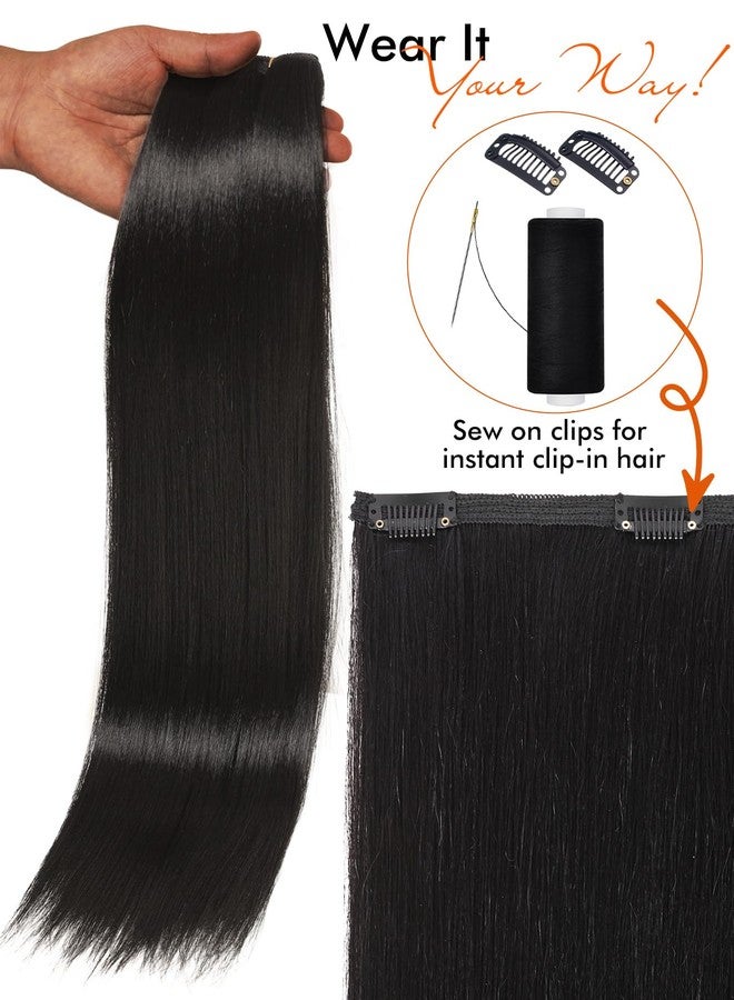 HANNE Sew in Hair Extensions 3 Bundles 18 20 22 Inch 4-Layer Craftsmanship 100% Japanese Futura Fiber Straight Bundles Synthetic Quick Weave Hair Bundles (Natural Black) - Image 5