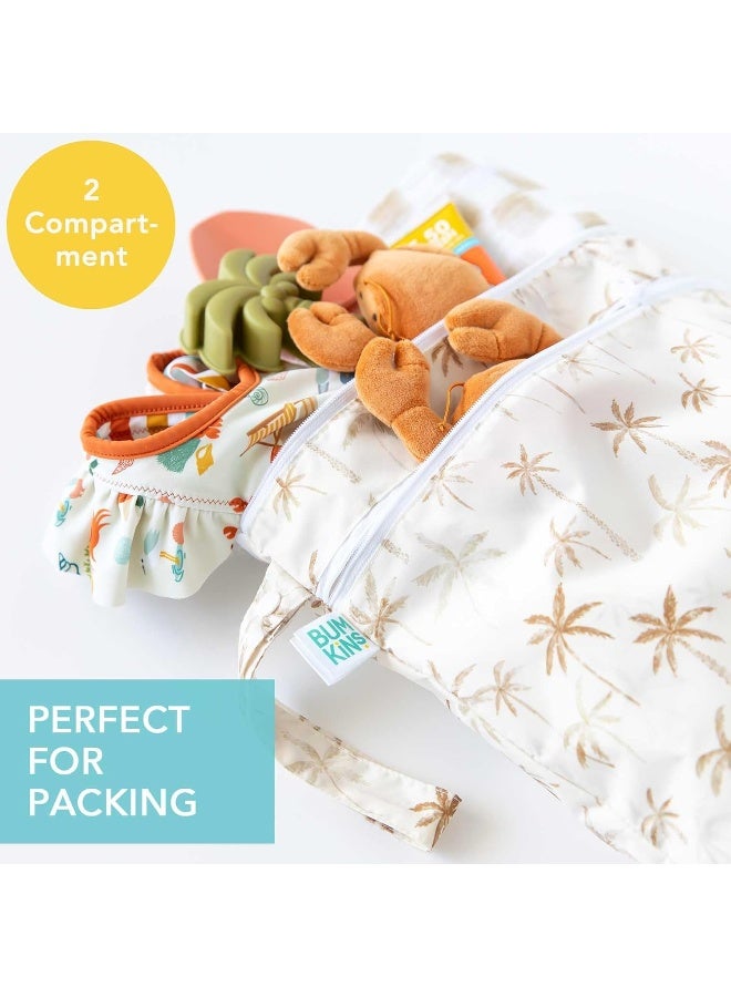 Bumkins Waterproof Wet Dry Bag for Baby, Travel, Swim Suit, Cloth Diapers, Pump Parts, Pool, Beach, Gym Clothes, Toiletry, Hook to Stroller, Daycare, Zipper Reusable Wetdry Packing Pouch, Palm Trees - Image 2