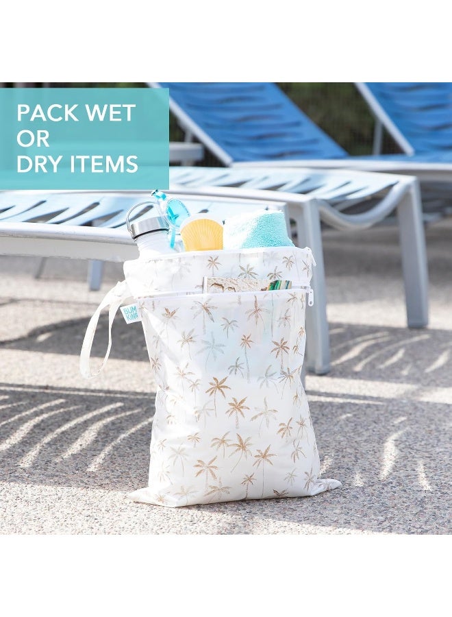 Bumkins Waterproof Wet Dry Bag for Baby, Travel, Swim Suit, Cloth Diapers, Pump Parts, Pool, Beach, Gym Clothes, Toiletry, Hook to Stroller, Daycare, Zipper Reusable Wetdry Packing Pouch, Palm Trees - Image 3