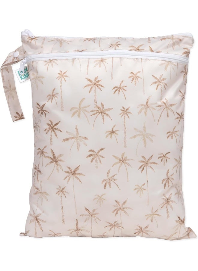 Bumkins Waterproof Wet Dry Bag for Baby, Travel, Swim Suit, Cloth Diapers, Pump Parts, Pool, Beach, Gym Clothes, Toiletry, Hook to Stroller, Daycare, Zipper Reusable Wetdry Packing Pouch, Palm Trees - Image 1