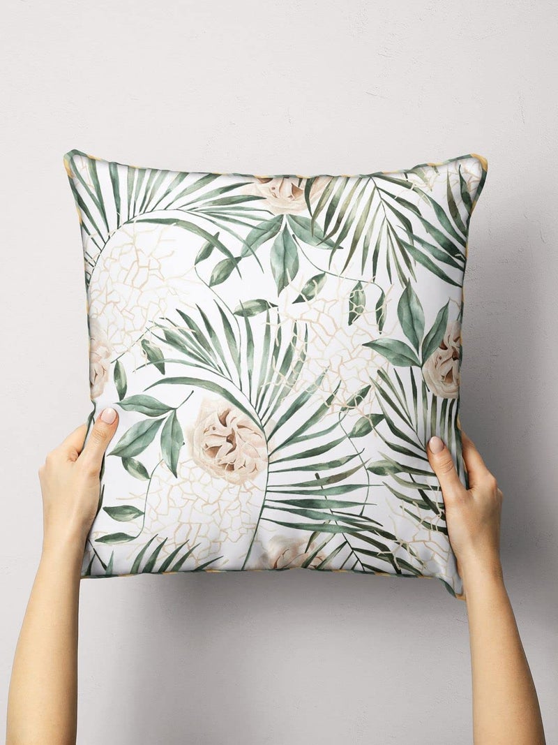 BIANCA Designer Reversible Printed Silk Linen Cushion Covers -1pc 16 X16 Size (Suzane) | Silk-Linen Luxury Cushion Cover | with Contrast Front & Back Digital Print - Hidden Zipper Floral-sage/Beige - Image 1