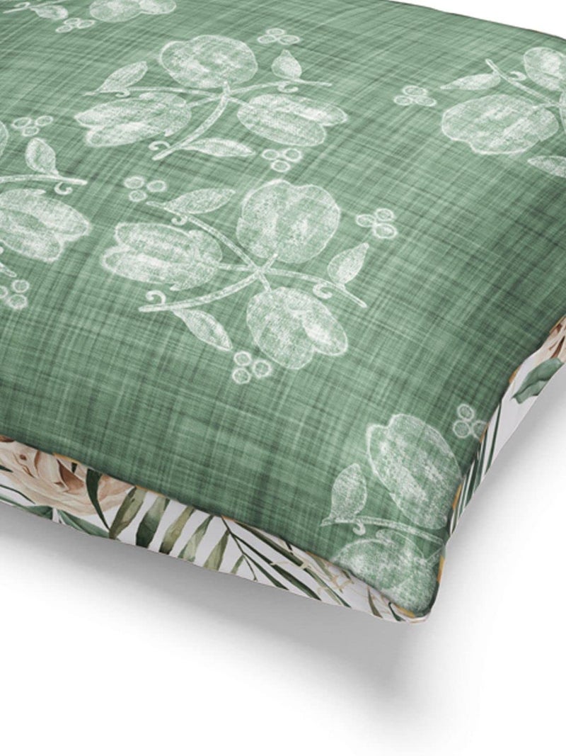 BIANCA Designer Reversible Printed Silk Linen Cushion Covers -1pc 16 X16 Size (Suzane) | Silk-Linen Luxury Cushion Cover | with Contrast Front & Back Digital Print - Hidden Zipper Floral-sage/Beige - Image 5