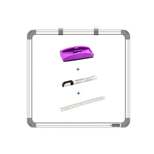 YAJNAS 2x2 feet Non Magnetic Double Sided, White Board and Chalk Board, One Side White Marker and Reverse Side Green Chalk Board Surface, Duster, Marker & 30 CM Scale (Pack of 4 Items) - Image 1