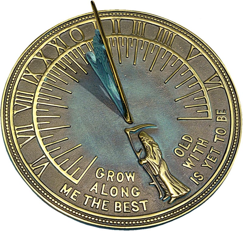 RM2345 Brass Father Time Sundial with Verdigris Highlights