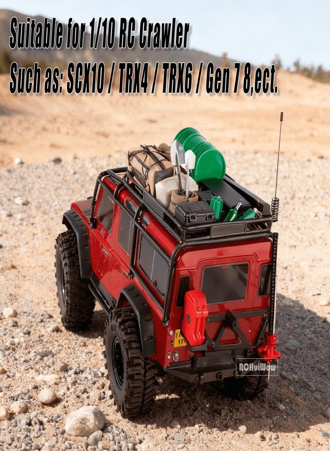 مجموعة RCHuiWow RC Crawler للمحاكاة والتزيين والترقيات لسيارات SCX10 وTRX4 وTRX6: قطة حمراء، مجرفة، حقيبة تخزين، هوائيات، حقيبة أواني، عمود، مجموعة براميل زيت، حقيبة كبيرة، حقيبة ARB، حقيبة سفر، خيمة، أسود - Image 2