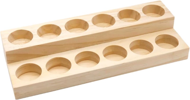 LONG TAO Wooden Essential Oil Display Stand Solid Wood Essential Oil Holder with 2 Tier Display Organizer Cases Cosmetic Storage Organizer Rack for Organizing Displaying Holds 12 Bottles