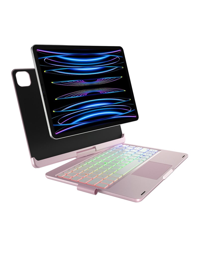 AROAQ Magnetic Rotary Keyboard For Tablet, 360 Degree Rotatable Keyboard Case For Ipad, Magnetic Adsorption Smart Case With Trackpad Keyboard, (1pc, Pink) - Image 1