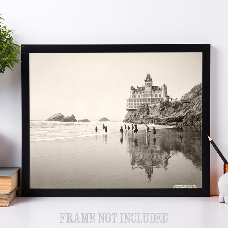 Lone Star Art Cliff House and Seal Rocks San Francisco California Vintage Photo - Great Beach House and Lighthouse Decorations Black and Whot - Image 4