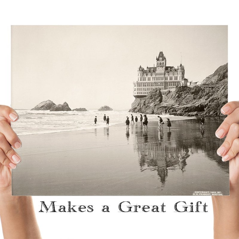 Lone Star Art Cliff House and Seal Rocks San Francisco California Vintage Photo - Great Beach House and Lighthouse Decorations Black and Whot - Image 3