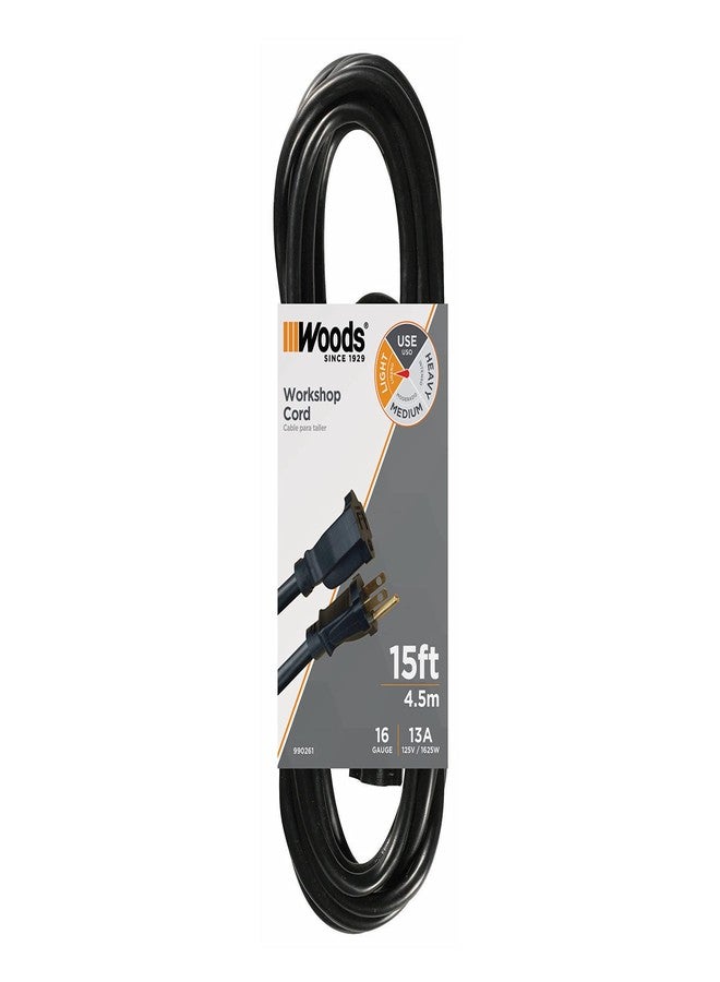 Woods General Purpose Extension Cord (15 Ft, Black, 16/3 Gauge) - Image 1
